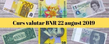 Curs valutar BNR 22 august 2019. Câți lei costă 1 euro și 1 dolar