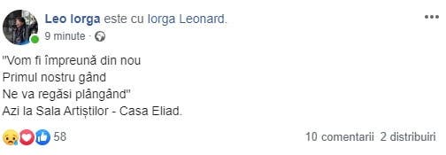 Ce a apărut pe pagina de facebook a lui Leo Iorga în urmă cu câteva minute