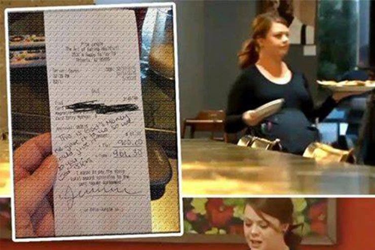 Mesajul scris pe nota de plată a făcut-o să plângă. Chelnerița era gravidă în 9 luni