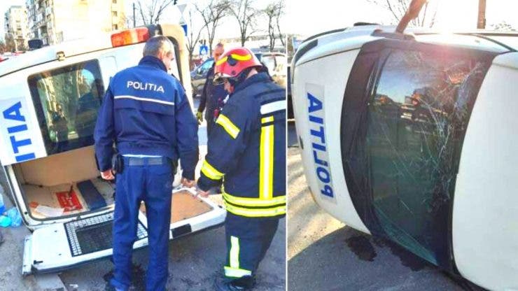 Accident în București, între o mașină a Poliției și alte două autoturisme. O polițistă a fost rănită