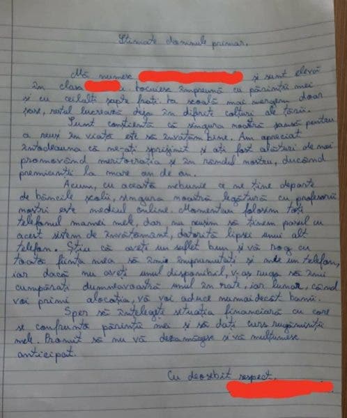 Scrisoarea elevei