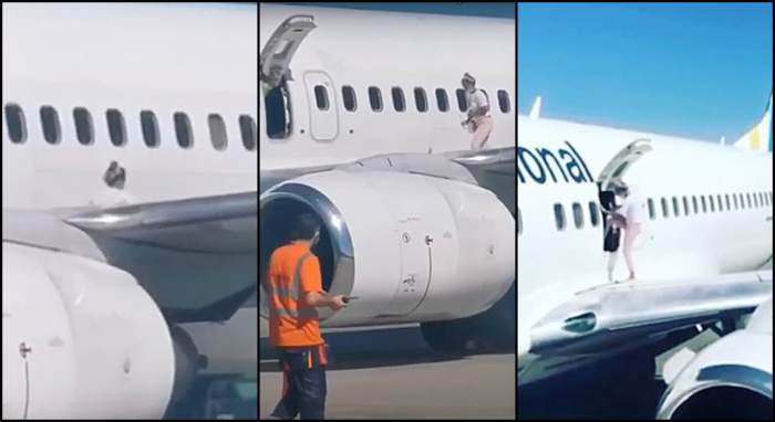 Femeie pe aripa avionului