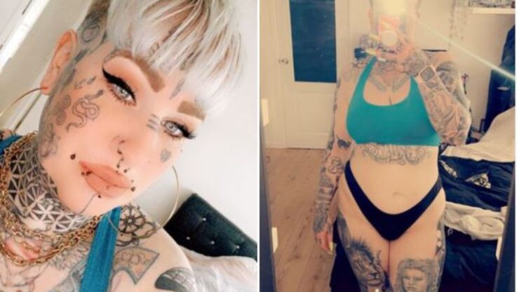 Motivul ieșit din comun pentru care o tânără a decis să își tatueze fața și scalpul. Vrea să își tatueze complet corpul 25 Femeie cu tatuaje pe fata si pe scalp