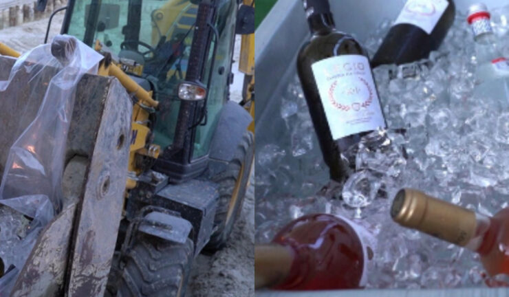 Ultima modă de distracție pe litoral: șampanie adusă cu excavatorul și servită cu lopata. Au aruncat cu banii pentru băuturi fine, aduse în cuva unui utilaj 25