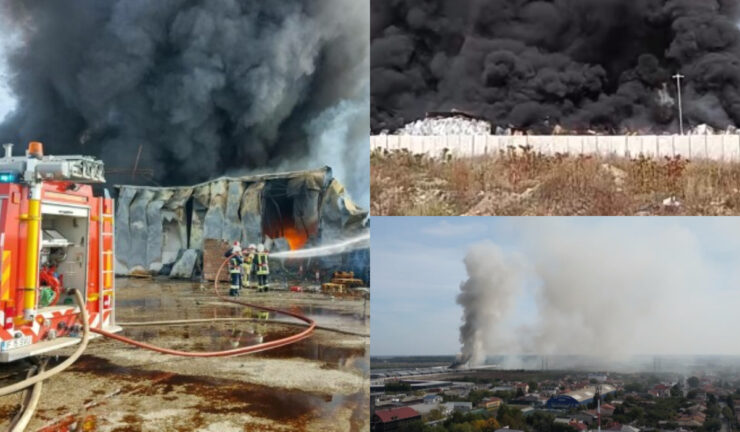 Două depozite din Voluntari au luat foc. Incendiu de proporții și risc de poluare în zonă. Explozii succesive în interiorul clădirii 25