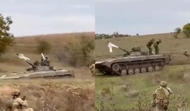 VIDEO Soldații ruși, încolțiți. Momentul când aceștia se predau ucrainenilor fluturând un steag alb