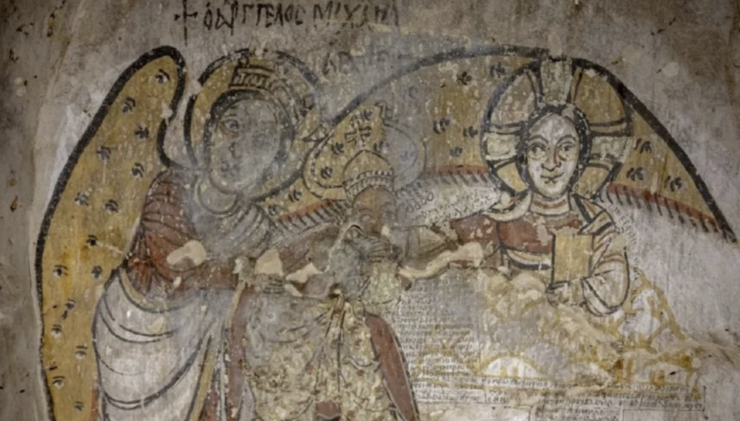 O icoană medievală unică, descoperită de arheologi în Sudan: Iisus, regele David și arhanghelul Mihail 
