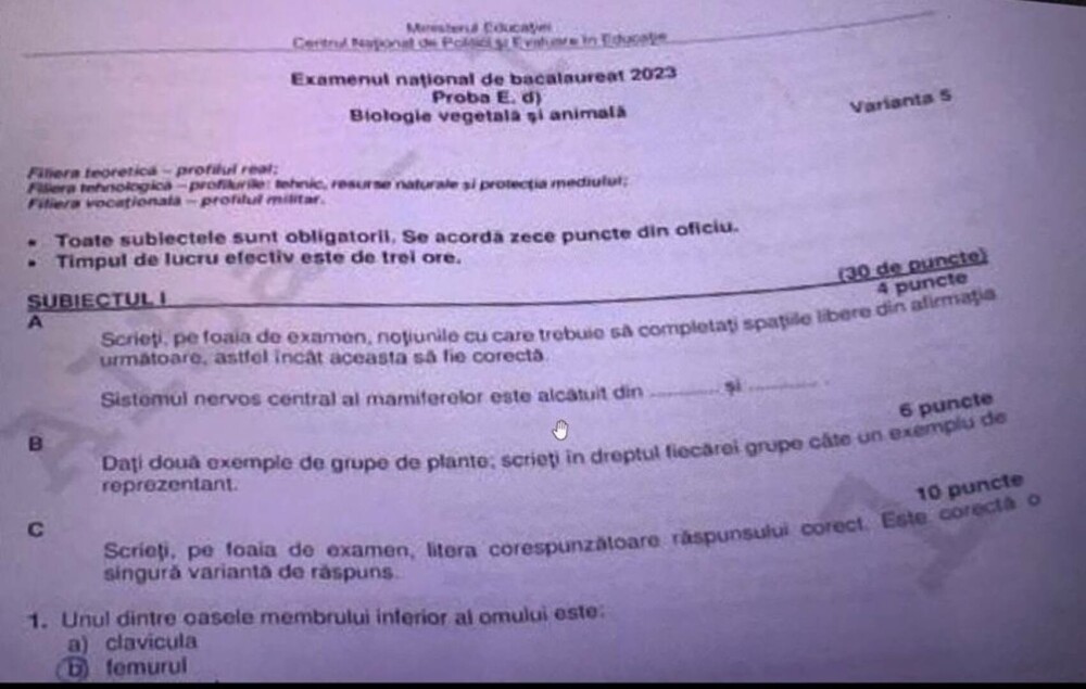 bacalaureat 2023 biologie