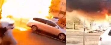 Primele imagini cu mașina care a explodat în București, în apropierea stației de metrou Costin Georgian. Autotursimul era în mișcare