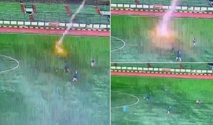 Primele imagini cu fotbalistul ucis de fulger pe teren, în Indonezia. A picat lat în câteva secunde VIDEO
