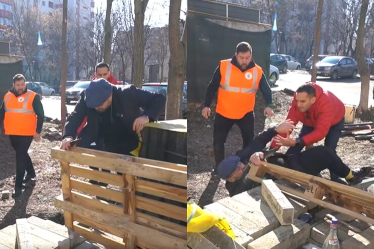 Piedone s-a împiedicat și a căzut pe șantier.