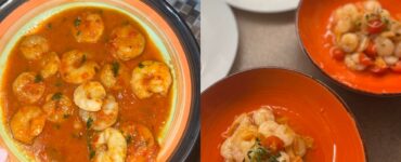 Rețetă delicioasă de creveți cu roșii și vin alb.