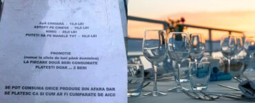 Meniu amuzant în cadrul unui restaurant din România.
