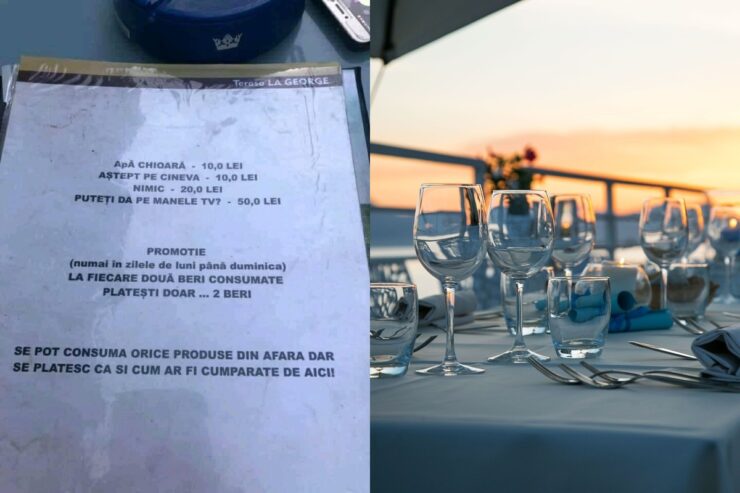 Meniu amuzant în cadrul unui restaurant din România.
