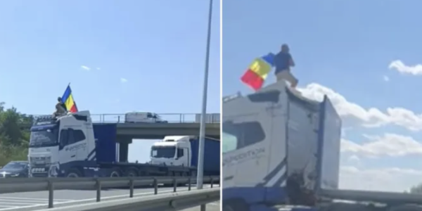Ce a pățit șoferul care a blocat Autostrada A1 cu un TIR și s-a urcat pe cabină. Poliția Română a intervenit
