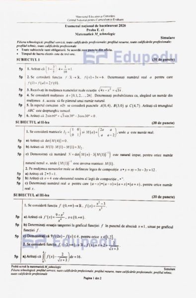 Subiecte Matematică și Istorie la simulare Bac 2026 26 simulare bac