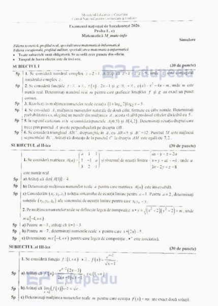 Subiecte Matematică și Istorie la simulare Bac 2026 27 simulare bac