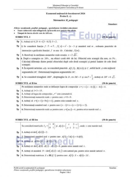 Subiecte Matematică și Istorie la simulare Bac 2026 28 simulare bac