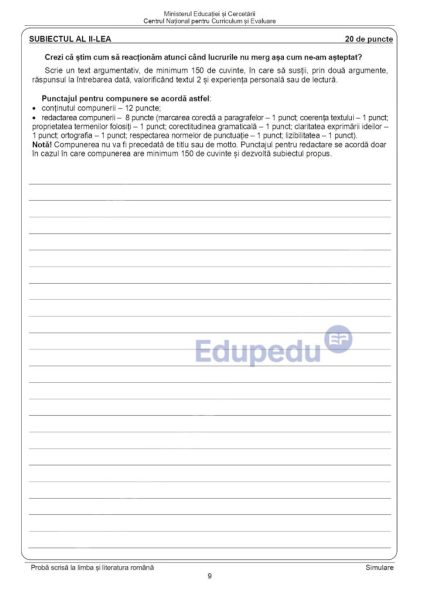 Simulare Evaluarea Națională clasa a VIII-a 2026. Ce subiecte s-au dat la limba română 33 evaluare nationala 2026