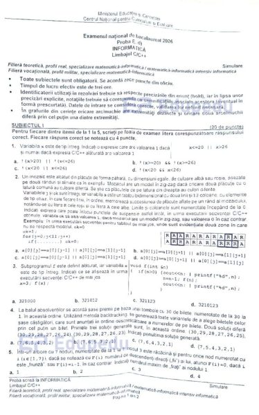 Subiecte Simulare Bacalaureat 2026. Ce a picat la proba a treia a examenului 27 Bacalaureat