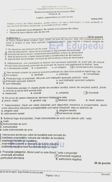 Subiecte Simulare Bacalaureat 2026. Ce a picat la proba a treia a examenului 26 Bacalaureat